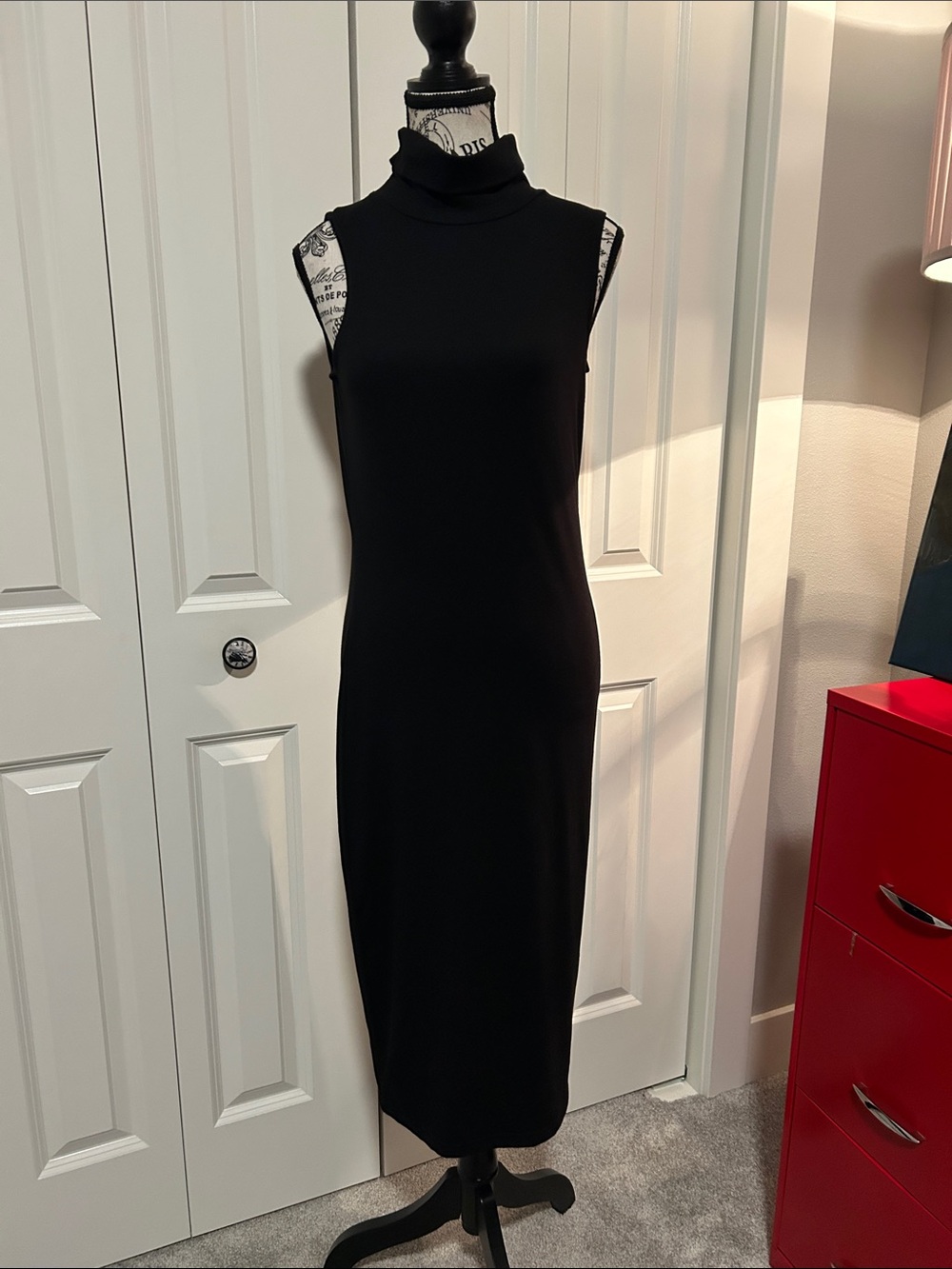 NWT Classic Black Sleeveless Turtleneck Midi Dress